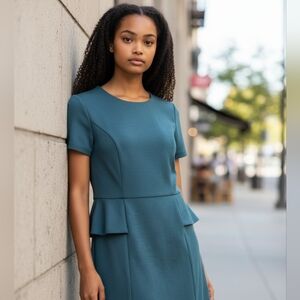 Mossimo Polyester Blend Dark Teal Peplum Midi Dress Classic Style Party Wedding